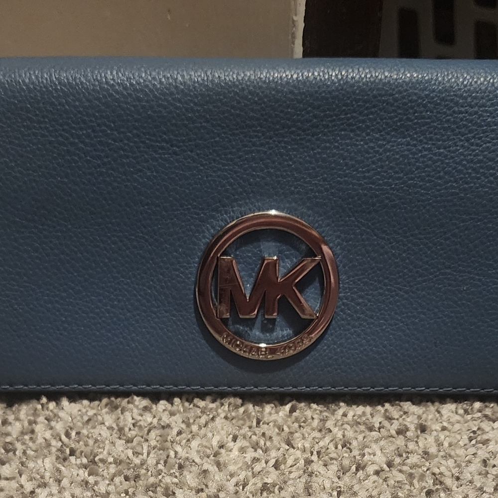 Michael Kors Slate Blue Leather Clutch Wallet
